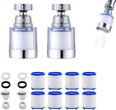 2 Adet Filtreli Musluk Başlığı Seti – 360° Döner Su Tasarruf Başlığı, 8 Yedek Filtreli, Kireç Önleyici, Tazyikli Akış, Universal Uyumlu Musluk Aparatı – Mutfak ve Lavabo için - Kyrotech