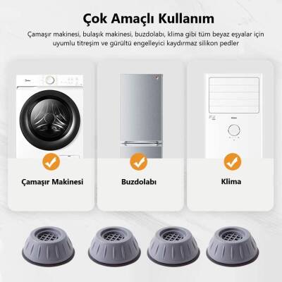 Gürültü Engelleyici ve Kaymaz Titreşim Önleyici Kauçuk Ayak Pedleri Çamaşır Makinesi Kurutma Makinesi Kanepe Mobilya Ayağı İçin Stoper 4'lü Set - 5