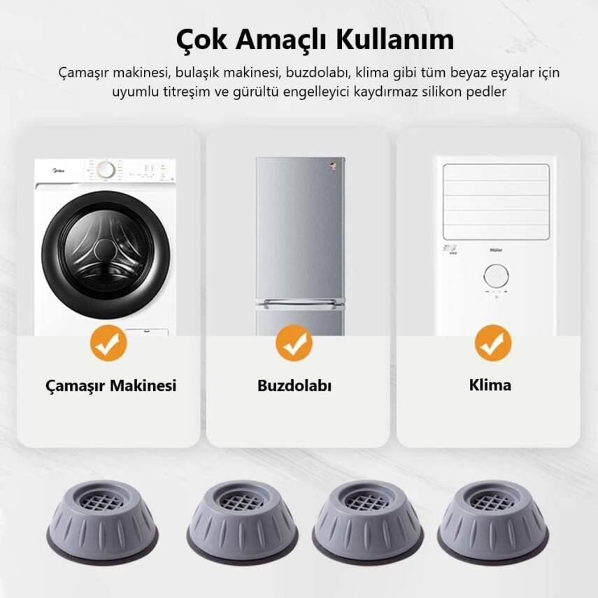 Gürültü Engelleyici ve Kaymaz Titreşim Önleyici Kauçuk Ayak Pedleri Çamaşır Makinesi Kurutma Makinesi Kanepe Mobilya Ayağı İçin Stoper 4'lü Set - 5