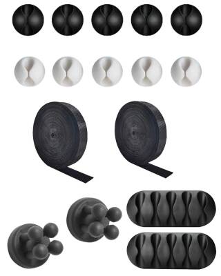 Kyrotech 16 Parça Kablo Tutucu Cırt Seti | Yapışkanlı Kablo Klipsi | Masa Üstü Kablo Düzenleyici | Şarj Kablosu, Kulaklık, USB, HDMI, Mouse Kablosu için | Ofis & Ev Kullanımı | Kablo Yönetimi Çözümü - Kyrotech