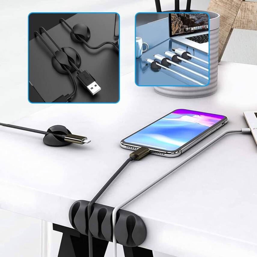 Kyrotech 17 Parça Kablo Tutucu Cırt Seti | Yapışkanlı Kablo Klipsi | Masa Üstü Kablo Düzenleyici | Şarj Kablosu, Kulaklık, USB, HDMI, Mouse Kablosu için | Ofis & Ev Kullanımı | Kablo Yönetimi Çözümü - 6