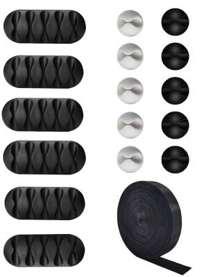 Kyrotech 17 Parça Kablo Tutucu Cırt Seti | Yapışkanlı Kablo Klipsi | Masa Üstü Kablo Düzenleyici | Şarj Kablosu, Kulaklık, USB, HDMI, Mouse Kablosu için | Ofis & Ev Kullanımı | Kablo Yönetimi Çözümü - Kyrotech