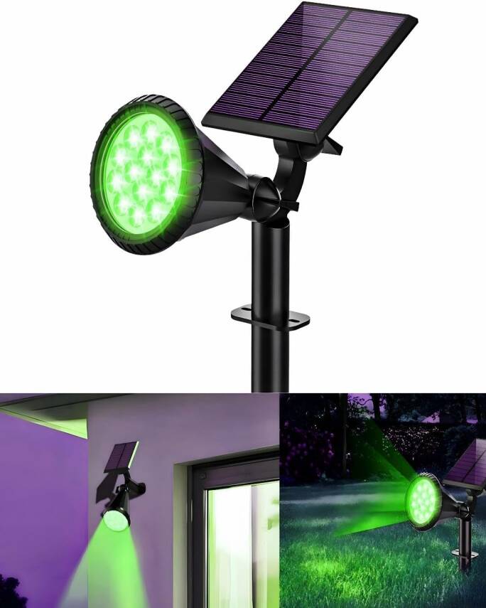 Kyrotech 18 LED Spot Güneş Enerjili Bahçe Aydınlatma Lambası, Fotoselli, Spike Aplik, 18W Su Geçirmez Dış Mekan Solar Lamba, Ağaç, Veranda, Garaj, Havuz, Duvar Ve Zemin Montajına Uygundur 42 CM - 1