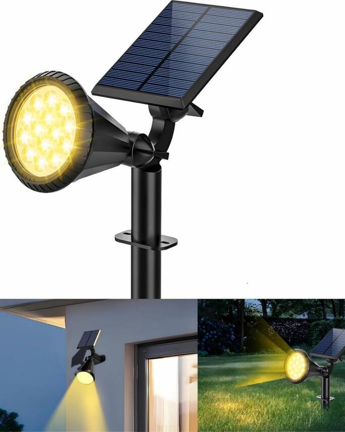 Kyrotech 18 LED Spot Güneş Enerjili Bahçe Aydınlatma Lambası, Fotoselli, Spike Aplik, 18W Su Geçirmez Dış Mekan Solar Lamba, Ağaç, Veranda, Garaj, Havuz, Duvar Ve Zemin Montajına Uygundur 42 CM - 11