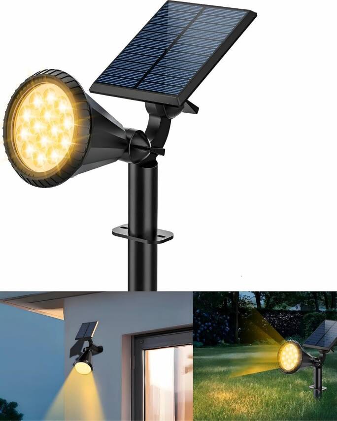 Kyrotech 18 LED Spot Güneş Enerjili Bahçe Aydınlatma Lambası, Fotoselli, Spike Aplik, 18W Su Geçirmez Dış Mekan Solar Lamba, Ağaç, Veranda, Garaj, Havuz, Duvar Ve Zemin Montajına Uygundur 42 CM - 21