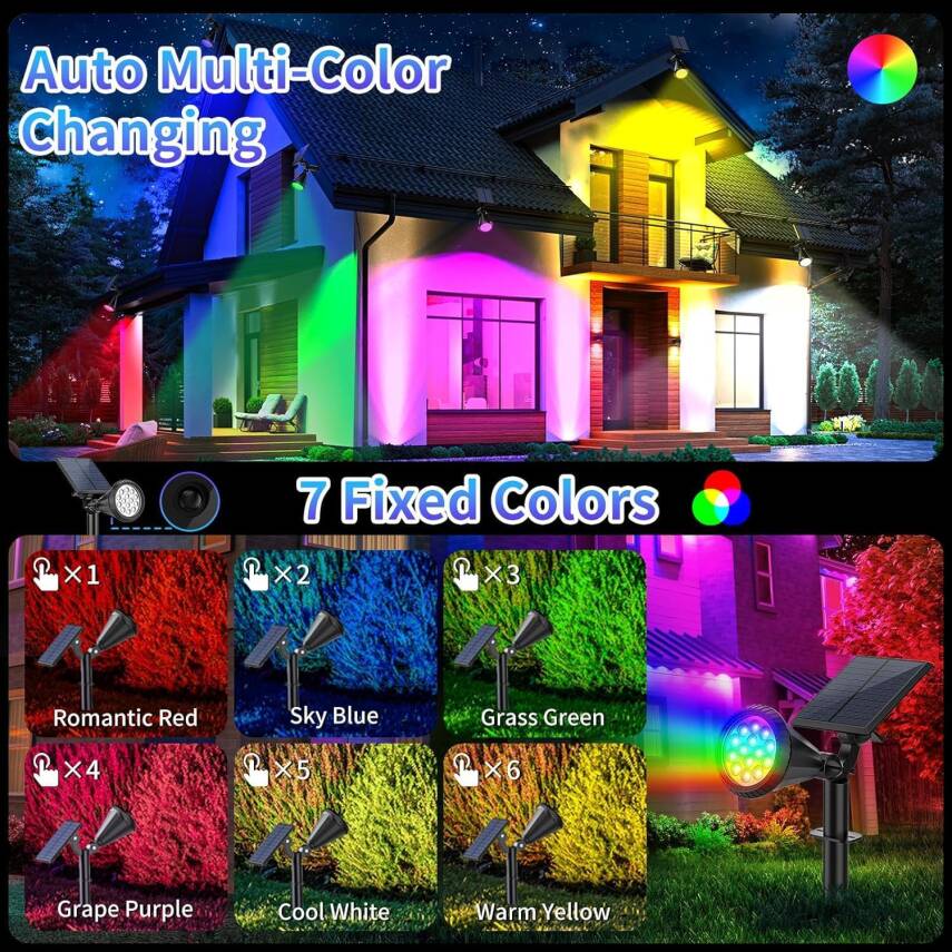 Kyrotech 18 LED Spot Güneş Enerjili Bahçe Aydınlatma Lambası, Fotoselli, Spike Aplik, 18W Su Geçirmez Dış Mekan Solar Lamba, Ağaç, Veranda, Garaj, Havuz, Duvar Ve Zemin Montajına Uygundur 42 CM - 45