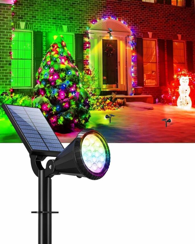 Kyrotech 18 LED Spot Güneş Enerjili Bahçe Aydınlatma Lambası, Fotoselli, Spike Aplik, 18W Su Geçirmez Dış Mekan Solar Lamba, Ağaç, Veranda, Garaj, Havuz, Duvar Ve Zemin Montajına Uygundur 42 CM - 42