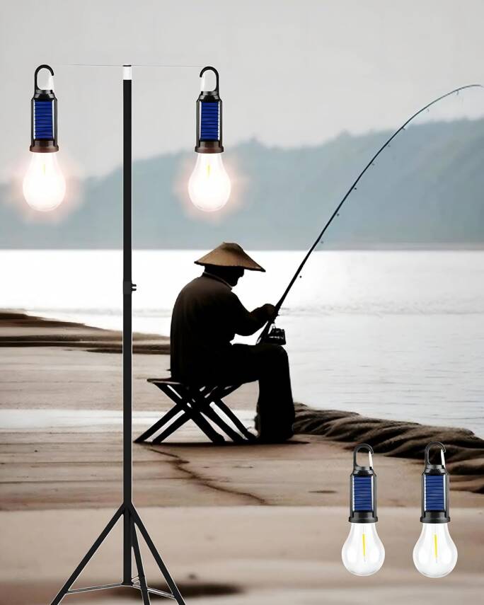 Kyrotech 2 Lambalı, Askılı, 3 Modlu, Şarjlı, Led Solar Güneş Enerjili, 2 MT Metal STANDLI, Su Geçirmez, Kitap Okuma Işığı, Kamp, avcılık, Balıkçılık, Garaj, Güverte, Balkon Dekorasyonu, Karavan - 10