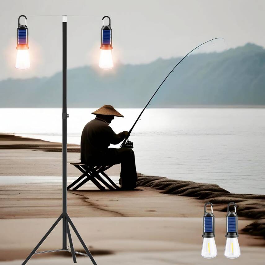 Kyrotech 2 Lambalı, Askılı, 3 Modlu, Şarjlı, Led Solar Güneş Enerjili, 2 MT Metal STANDLI, Su Geçirmez, Kitap Okuma Işığı, Kamp, avcılık, Balıkçılık, Garaj, Güverte, Balkon Dekorasyonu, Karavan - 16