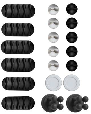 Kyrotech 20 Parça Kablo Tutucu Seti | Yapışkanlı Kablo Klipsi | Masa Üstü Kablo Düzenleyici | Şarj Kablosu, Kulaklık, USB, HDMI, Mouse Kablosu için | Ofis & Ev Kullanımı | Kablo Yönetimi Çözümü - Kyrotech