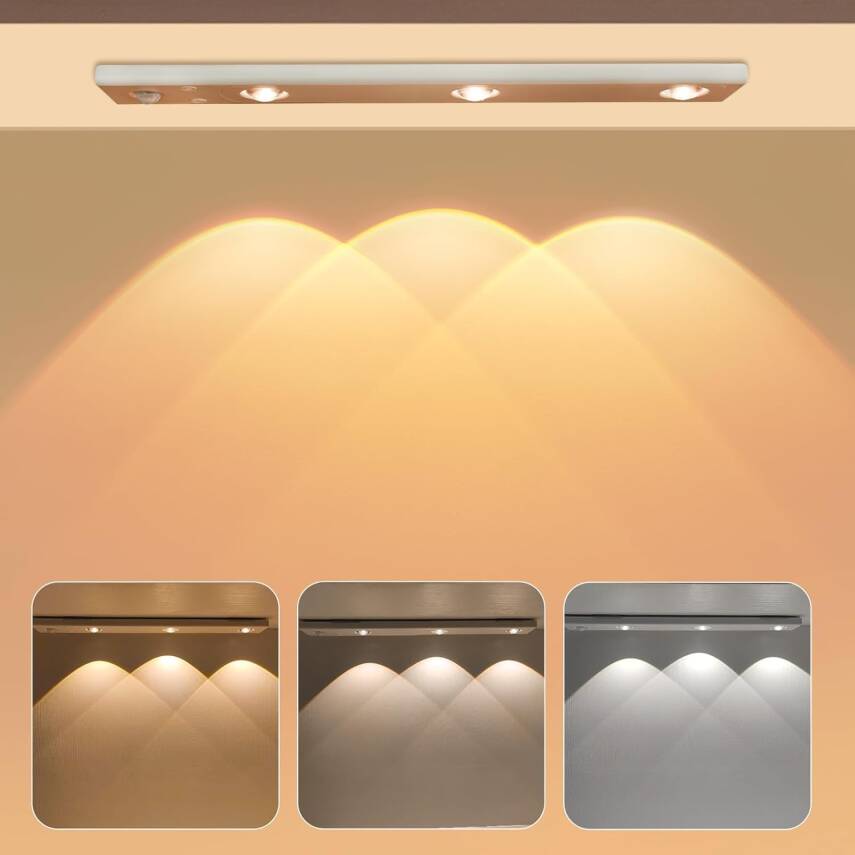 Kyrotech 3 Led'li Şarjlı Dolap Altı Aydınlatma, Hareket Sensörlü, 3 Modlu, Yapışkanlı, Delme Gerektirmez, Slim Beyaz Kasa, Dekoratif, Kısılabilir Gece Lambası, Gardırop, Dolap, Merdiven Lambası 40 CM - 2