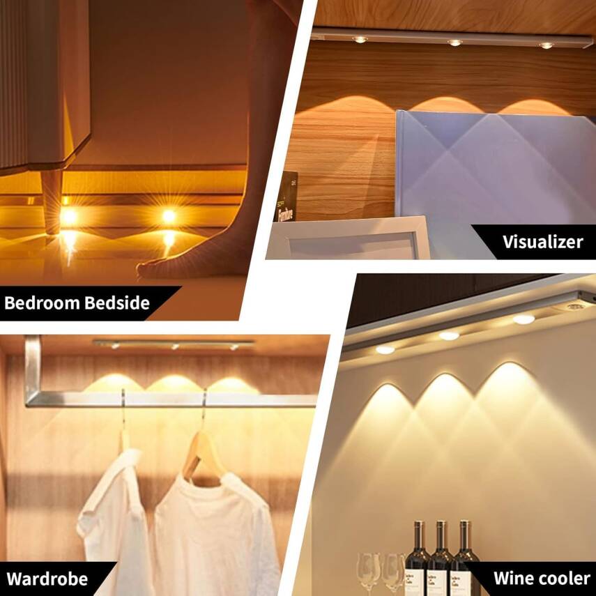 Kyrotech 3 Led'li Şarjlı Dolap Altı Aydınlatma, Hareket Sensörlü, 3 Modlu, Yapışkanlı, Delme Gerektirmez, Slim Beyaz Kasa, Dekoratif, Kısılabilir Gece Lambası, Gardırop, Dolap, Merdiven Lambası 40 CM - 4