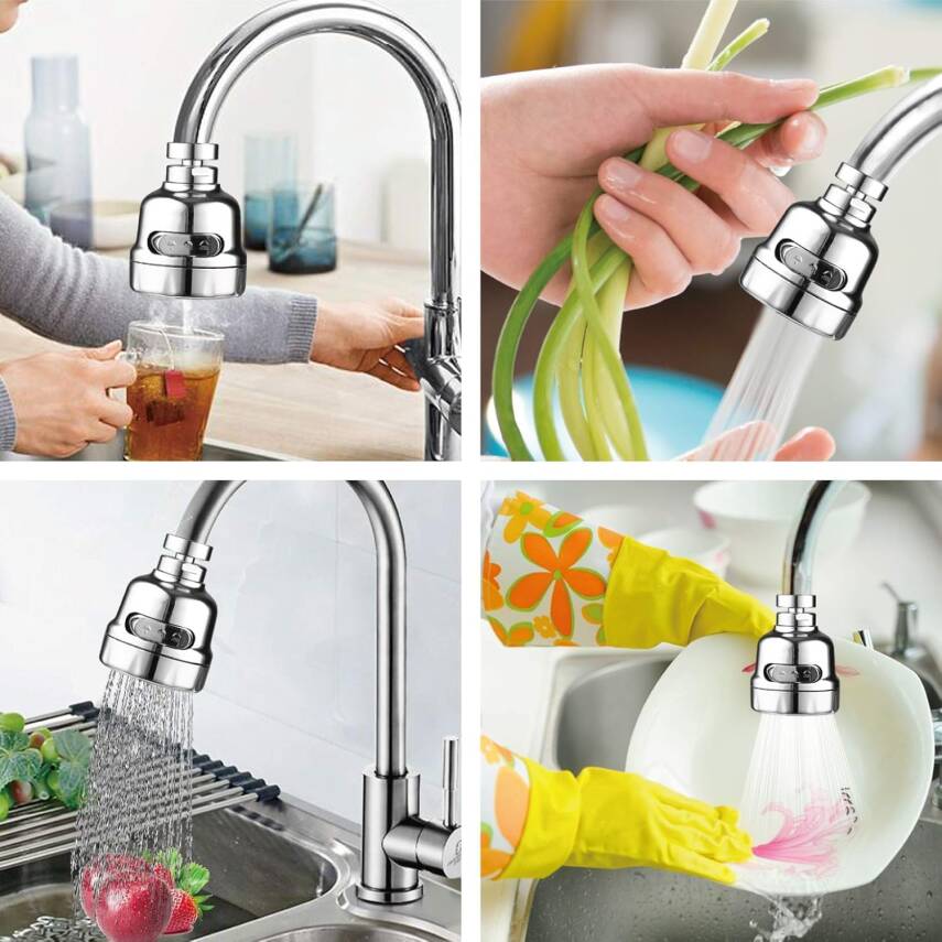 Kyrotech 360° Dönebilen 3 Kademeli Tasarruflu Musluk Başlığı – Mutfak, Banyo ve Lavabo için Su Tasarrufu Sağlayan Krom Kaplama Başlık, ABS Malzeme, Ofis ve Ev Uyumu, Kolay Montajlı - 4