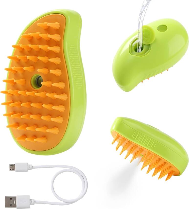 Kyrotech 3'ü 1 Arada Buharlı Silikon Şarjlı Kedi Köpek Fırçası Çok İşlevli Tüy Fırçası Masaj için Kendi Kendini Temizleyen Buharlı Fırça, Dolaşık ve Gevşek Tüyleri Temizlemek için Buharlı Evcil Hayvan Fırçası - 1