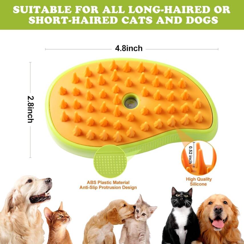 Kyrotech 3'ü 1 Arada Buharlı Silikon Şarjlı Kedi Köpek Fırçası Çok İşlevli Tüy Fırçası Masaj için Kendi Kendini Temizleyen Buharlı Fırça, Dolaşık ve Gevşek Tüyleri Temizlemek için Buharlı Evcil Hayvan Fırçası - 7