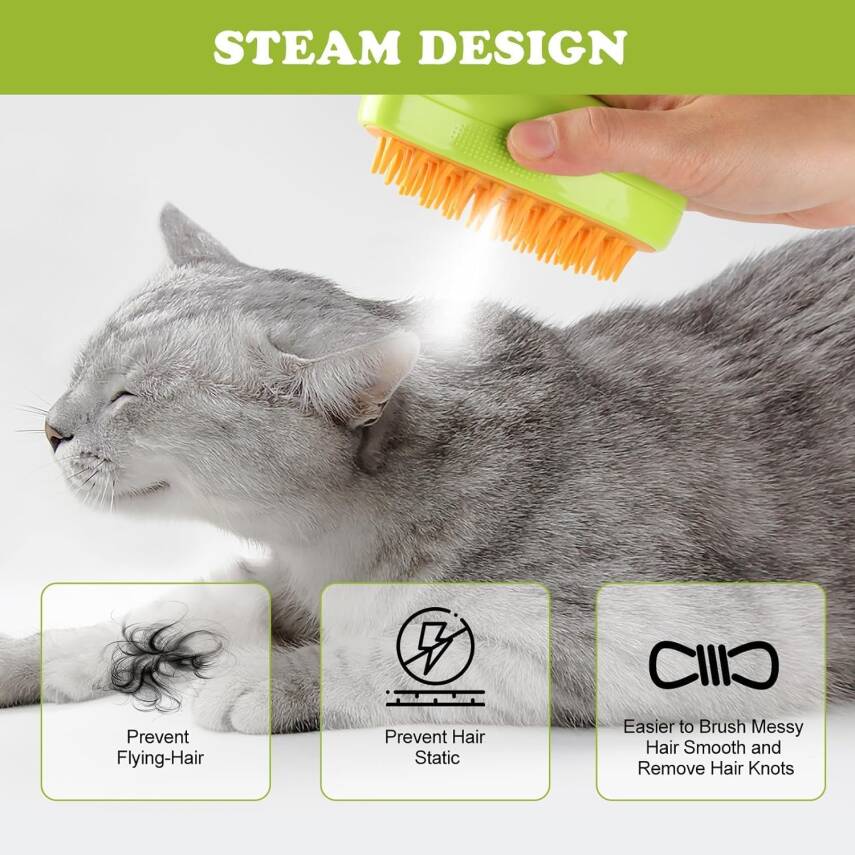 Kyrotech 3'ü 1 Arada Buharlı Silikon Şarjlı Kedi Köpek Fırçası Çok İşlevli Tüy Fırçası Masaj için Kendi Kendini Temizleyen Buharlı Fırça, Dolaşık ve Gevşek Tüyleri Temizlemek için Buharlı Evcil Hayvan Fırçası - 9
