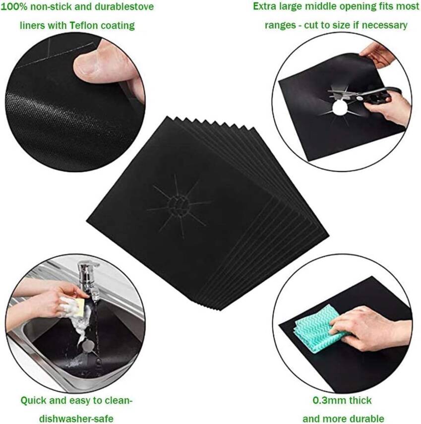 Kyrotech 4 Adet Gazlı Ocak Koruma Matı, Brülor Koruma Pedi, Yeniden Kullanılabilir Gazlı Ocak Üst Kapakları, Mutfak İçin, Kesilebilir, Kolay Temizlenebilir, Boyut 27*27 cm - 13