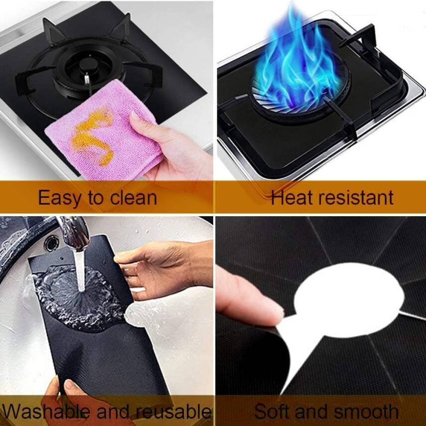 Kyrotech 4 Adet Gazlı Ocak Koruma Matı, Brülor Koruma Pedi, Yeniden Kullanılabilir Gazlı Ocak Üst Kapakları, Mutfak İçin, Kesilebilir, Kolay Temizlenebilir, Boyut 27*27 cm - 15
