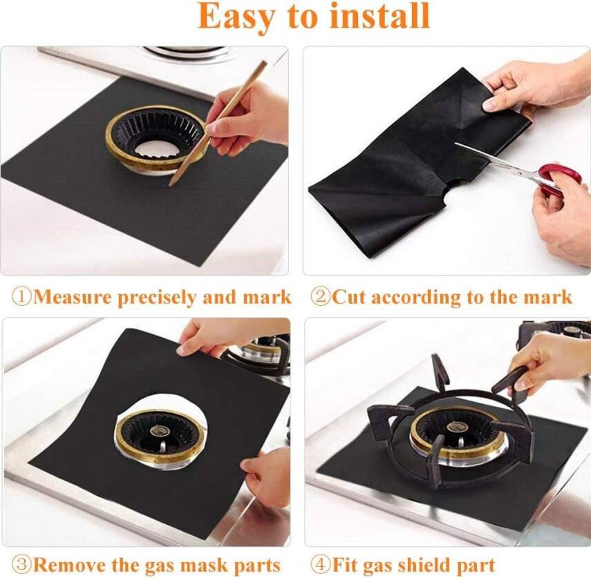 Kyrotech 4 Adet Gazlı Ocak Koruma Matı, Brülor Koruma Pedi, Yeniden Kullanılabilir Gazlı Ocak Üst Kapakları, Mutfak İçin, Kesilebilir, Kolay Temizlenebilir, Boyut 27*27 cm - 16