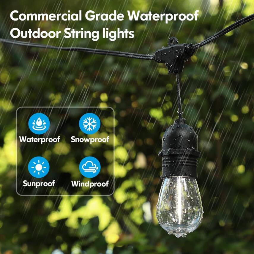 Kyrotech 5 Metre LED String Light IP65 Su Geçirmez Dış Mekan Işık Seti – 5 Adet S14 Ampul Dahil, 220V, 3000K Sıcak Beyaz Bahçe Balkon Teras Aydınlatma Lamba Zinciri - 3