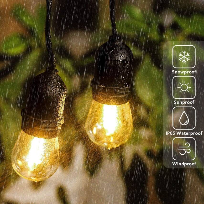Kyrotech 5 Metre LED String Light IP65 Su Geçirmez Dış Mekan Işık Seti – 5 Adet S14 Ampul Dahil, 220V, 3000K Sıcak Beyaz Bahçe Balkon Teras Aydınlatma Lamba Zinciri - 5