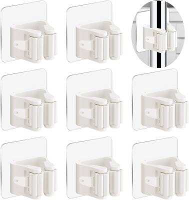 Kyrotech 8’li Kendinden Yapışkanlı Süpürge ve Mop Tutucu – Duvara Monte Matkapsız Paspas Askısı, Ev, Mutfak, Bahçe, Garaj ve Depo İçin Duvar Tipi Organizer, Temizlik Gereçleri Düzenleyici - Kyrotech