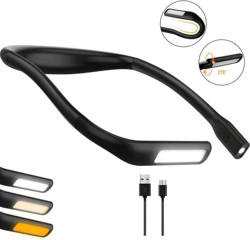Kyrotech Çift LED Boyun Okuma Lambası, Yatak Kitap Işığı, Şarjlı, Ayarlanabilir Parlaklık Masa Lambası, Bükülebilir Kollara, 3 farklı Renk Modu, Bakım, Onarım, Gece Koşusu, Yürüyüş, Örgü - 6