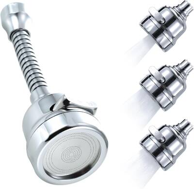 Kyrotech Hortumlu 360° Dönebilen 3 Kademeli Tasarruflu Musluk Başlığı – Mutfak, Banyo ve Lavabo için Su Tasarrufu Sağlayan Krom Kaplama Başlık, ABS Malzeme, Ofis ve Ev Uyumu, Kolay Montajlı - Kyrotech