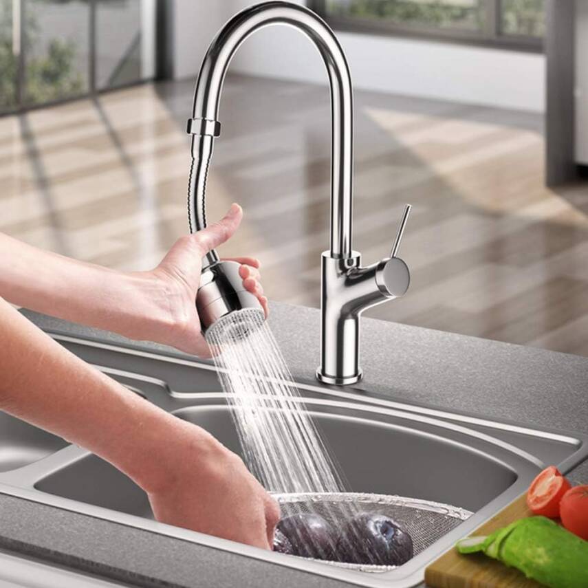 Kyrotech Hortumlu 360° Dönebilen 3 Kademeli Tasarruflu Musluk Başlığı – Paslanmaz Mutfak, Banyo ve Lavabo için Su Tasarrufu Sağlayan Krom Kaplama Başlık, ABS Malzeme, Ofis ve Ev Uyumu, Kolay Montajlı - 9