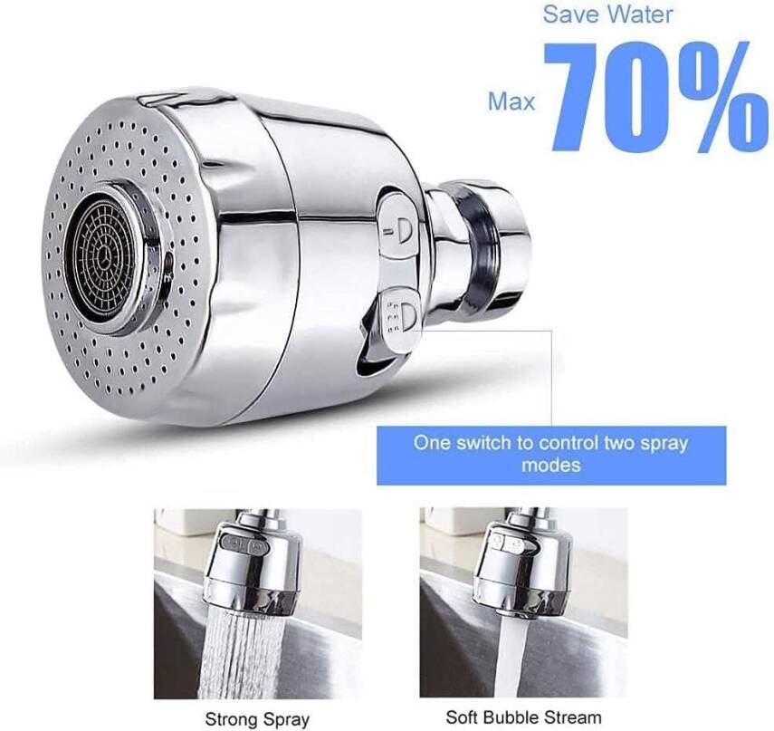 Kyrotech Hortumlu 360° Dönebilen 3 Kademeli Tasarruflu Musluk Başlığı – Paslanmaz Mutfak, Banyo ve Lavabo için Su Tasarrufu Sağlayan Krom Kaplama Başlık, ABS Malzeme, Ofis ve Ev Uyumu, Kolay Montajlı - 5