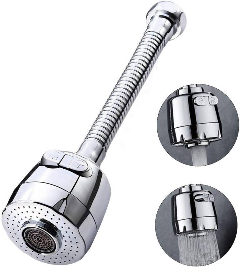 Kyrotech Hortumlu 360° Dönebilen 3 Kademeli Tasarruflu Musluk Başlığı – Paslanmaz Mutfak, Banyo ve Lavabo için Su Tasarrufu Sağlayan Krom Kaplama Başlık, ABS Malzeme, Ofis ve Ev Uyumu, Kolay Montajlı - 1