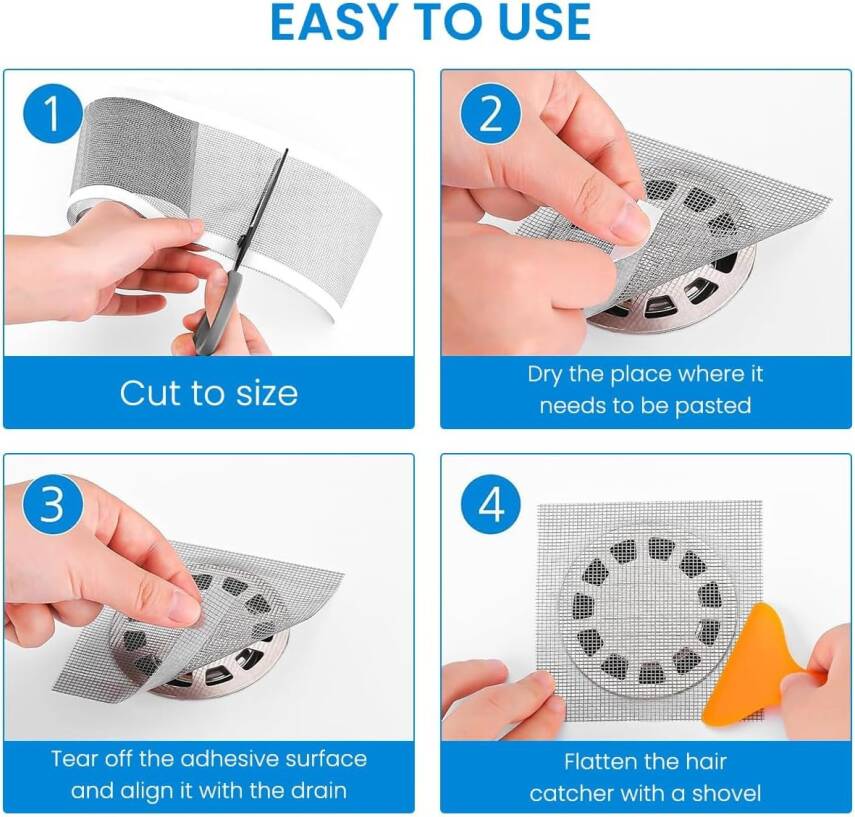 Kyrotech Mutfak Lavabo Duşakabin Küvet Süzgeci Saç Toplayıcı Banyo Gider Tıkanma Önleyici Elek Kesilebilir PVC File, Herhangi Bir Uzunlukta Kendin Yap Kullan At Duş Tahliyesi Kapak Süzgeci Koruyucu 4 Metre - 6