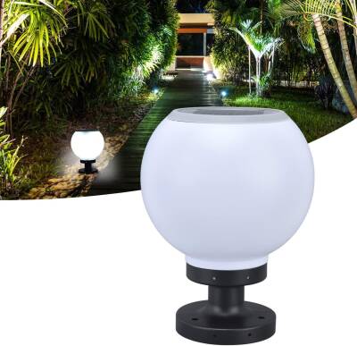 Kyrotech Set Üstü KÜRE Solar LED, Bahçe Lambası 30W, Güneş Enerjili+220V Elektrikli Hibrit, E27 Duy, Fotoselli, Uzaktan Kumandalı, 3 Modlu Işık, IP65 Su Geçirmez | Uzun Ömürlü Bahçe Aydınlatma Armatürü - Kyrotech