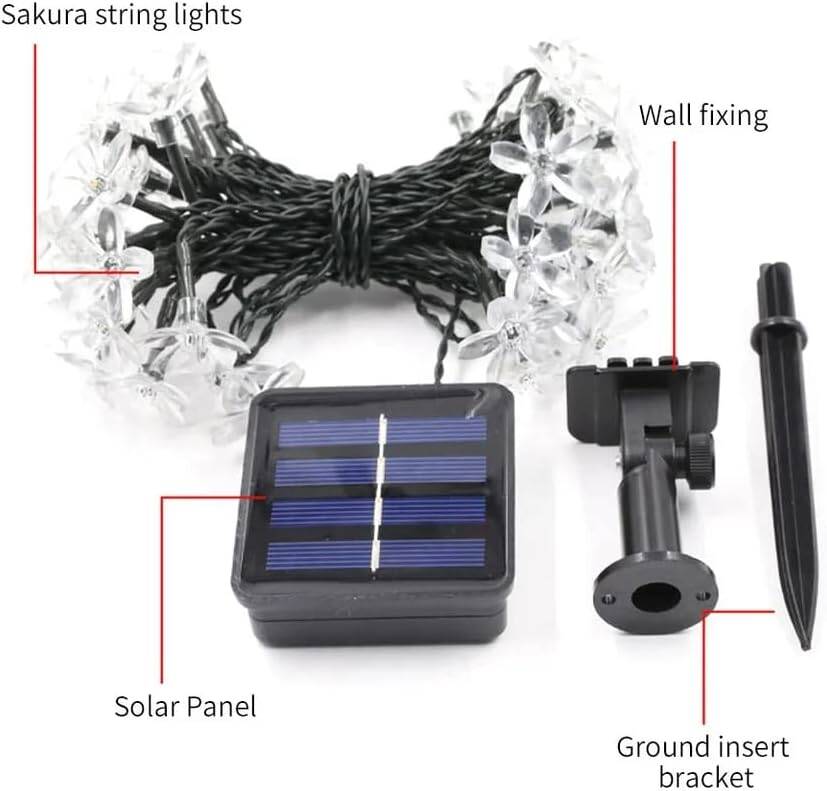 Kyrotech Solar Güneş Enerjili 30 Led Çiçek Zinciri Kiraz Çiçeği IP65 Su Geçirmez Solar Işık Zinciri Dış Mekan Bahçe Veranda Avlu Çardak Noel Ağacı Partiler Gün Işığı - 6