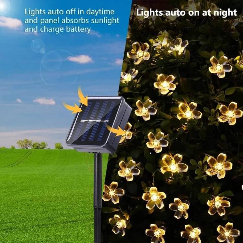 Kyrotech Solar Güneş Enerjili 30 Led Çiçek Zinciri Kiraz Çiçeği IP65 Su Geçirmez Solar Işık Zinciri Dış Mekan Bahçe Veranda Avlu Çardak Noel Ağacı Partiler Gün Işığı - 2
