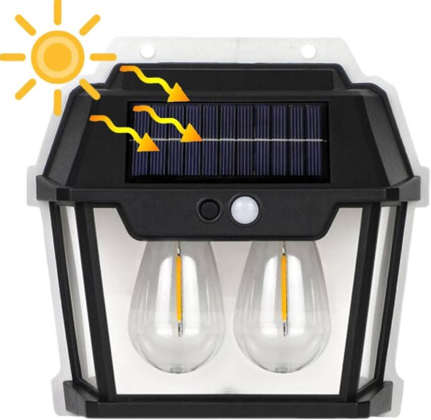 Kyrotech Solar Güneş Enerjili Lamba 2 Ampul Flament Led Hareket Sensörlü 3 Işık Modlu Aplik Su Geçirmez Duvar Teras Veranda Bahçe Agaç Patika Garaj Balkon Dekorasyon Aydınlatma (1 Adet) - 8
