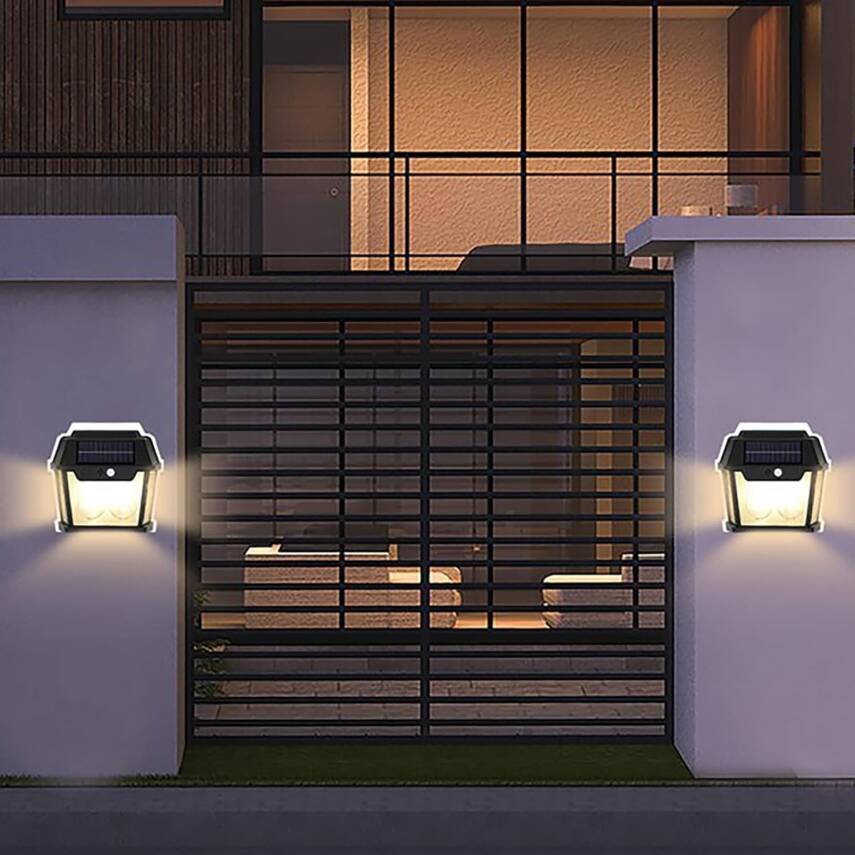 Kyrotech Solar Güneş Enerjili Lamba 2 Ampul Flament Led Hareket Sensörlü 3 Işık Modlu Aplik Su Geçirmez Duvar Teras Veranda Bahçe Agaç Patika Garaj Balkon Dekorasyon Aydınlatma (1 Adet) - 5