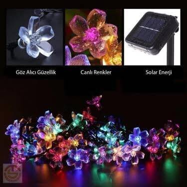 Kyrotech Solar Güneş Enerjili RGB Gökkuşağı 30 Led Çiçek Zinciri Kiraz Çiçeği IP65 Su Geçirmez Solar Işık Zinciri Dış Mekan Bahçe Veranda Avlu Çardak Noel Ağacı Partiler (RGB Gökkuşağı) - 2
