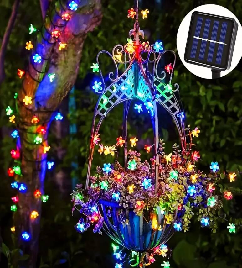 Kyrotech Solar Güneş Enerjili RGB Gökkuşağı 30 Led Çiçek Zinciri Kiraz Çiçeği IP65 Su Geçirmez Solar Işık Zinciri Dış Mekan Bahçe Veranda Avlu Çardak Noel Ağacı Partiler (RGB Gökkuşağı) - 1