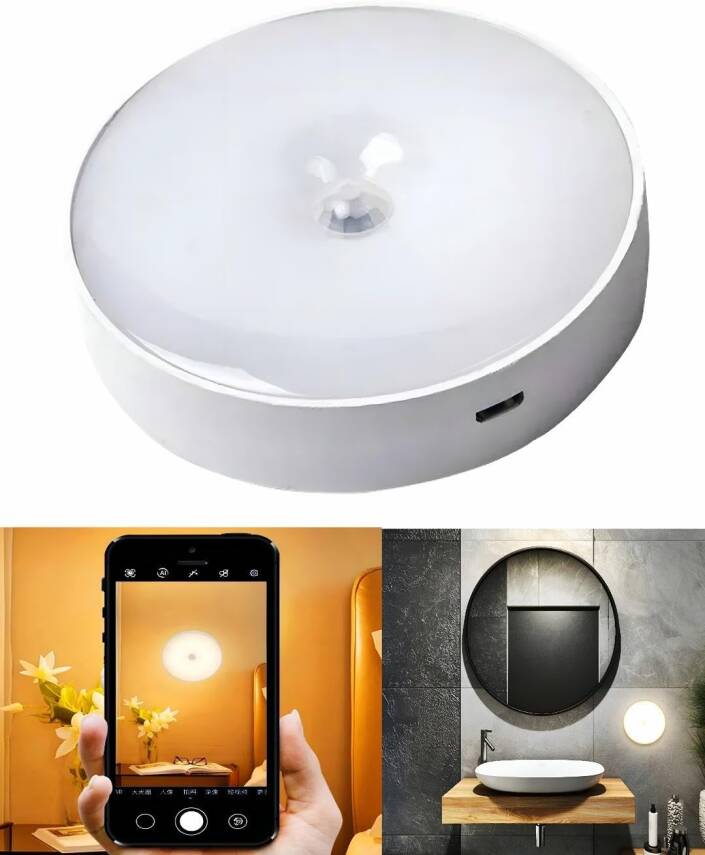 Kyrotech Usb Şarjlı Hareket Sensörlü Otomatik 8 Led Aydınlatma Işık Mıknatıslı Koridor, Banyo, Dolap, Merdiven, Gece Lambası, Mutfak, Balkon Dekorasyonu, Amber Renk 4000K Günışığı Delme Gerektirmez - 1