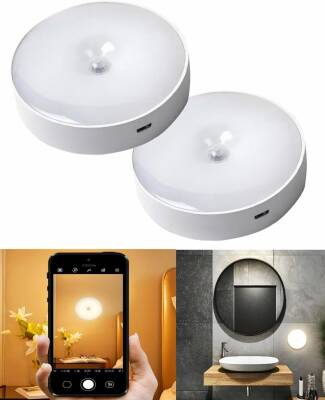 Kyrotech Usb Şarjlı Hareket Sensörlü Otomatik 8 Led Aydınlatma Işık Mıknatıslı Koridor, Banyo, Dolap, Merdiven, Gece Lambası, Mutfak, Balkon Dekorasyonu, Amber Renk 4000K Günışığı Delme Gerektirmez 2 Adet