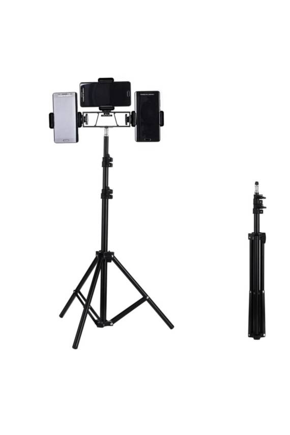 Tripod 2 Metre Telefon Tutucu Tripod Ayak 3 Adet Telefon Tutucu 1 Adet Multi Pozisyon Adaptör - 1