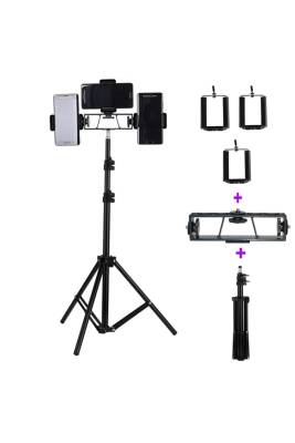 Tripod 2 Metre Telefon Tutucu Tripod Ayak 3 Adet Telefon Tutucu 1 Adet Multi Pozisyon Adaptör - 2
