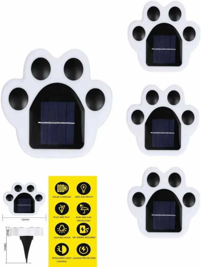 Kyrotech 4 Adet Güneş Enerjili, Pati Şekilli, Paw Bahçe Aydınlatma Işıkları, Köşebent, Veranda, Avlu, Yürüyüş Yolu, Yol, Çimen, Avlu Aydınlatma-Beyaz Işık - 8