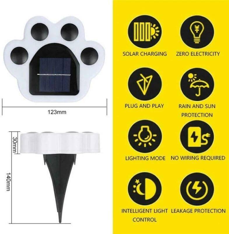 Kyrotech 4 Adet Güneş Enerjili, Pati Şekilli, Paw Bahçe Aydınlatma Işıkları, Köşebent, Veranda, Avlu, Yürüyüş Yolu, Yol, Çimen, Avlu Aydınlatma-Beyaz Işık - 3