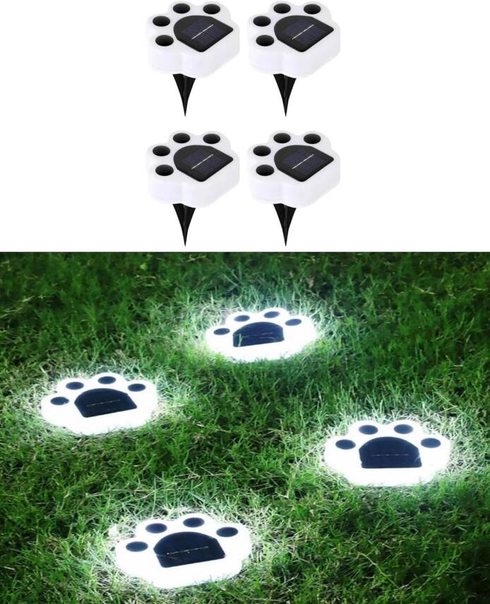 Kyrotech 4 Adet Güneş Enerjili, Pati Şekilli, Paw Bahçe Aydınlatma Işıkları, Köşebent, Veranda, Avlu, Yürüyüş Yolu, Yol, Çimen, Avlu Aydınlatma-Beyaz Işık - 1